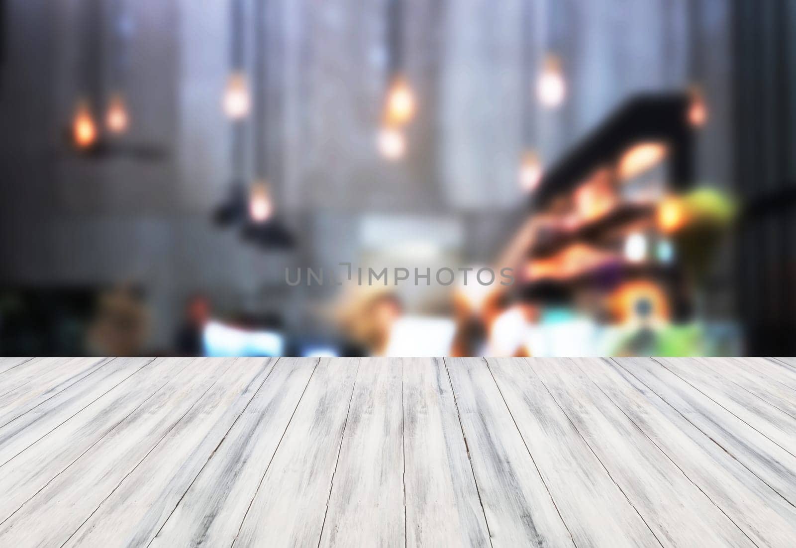 White table top wooden with blurred background. product display template
