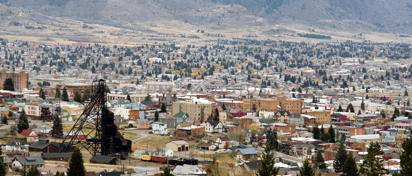 Downtown Butte Montana with winter setting in