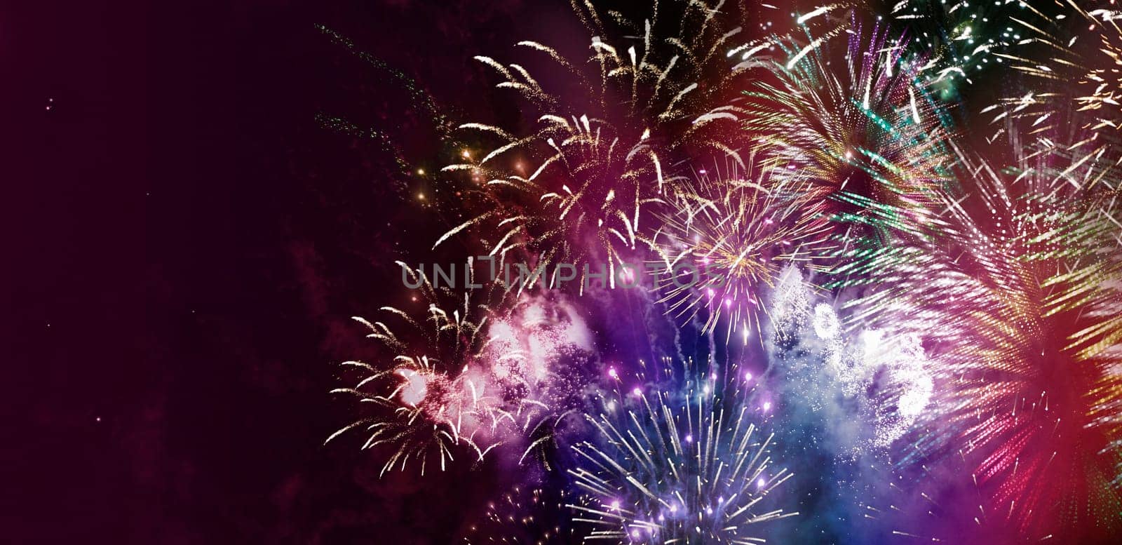 nightly fireworks with colorful light and glitter patterns,graphic star shapes with motion blur added