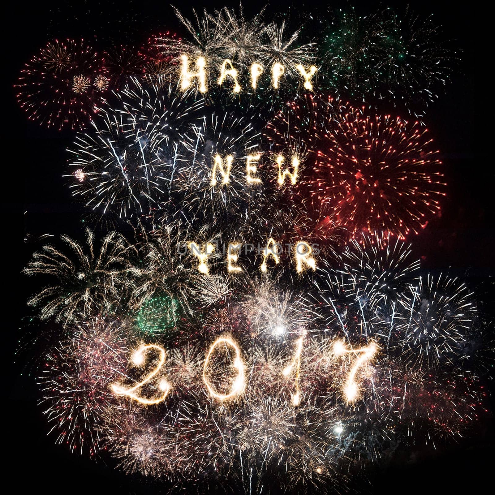 happy new year 2017 written with sparkle firework