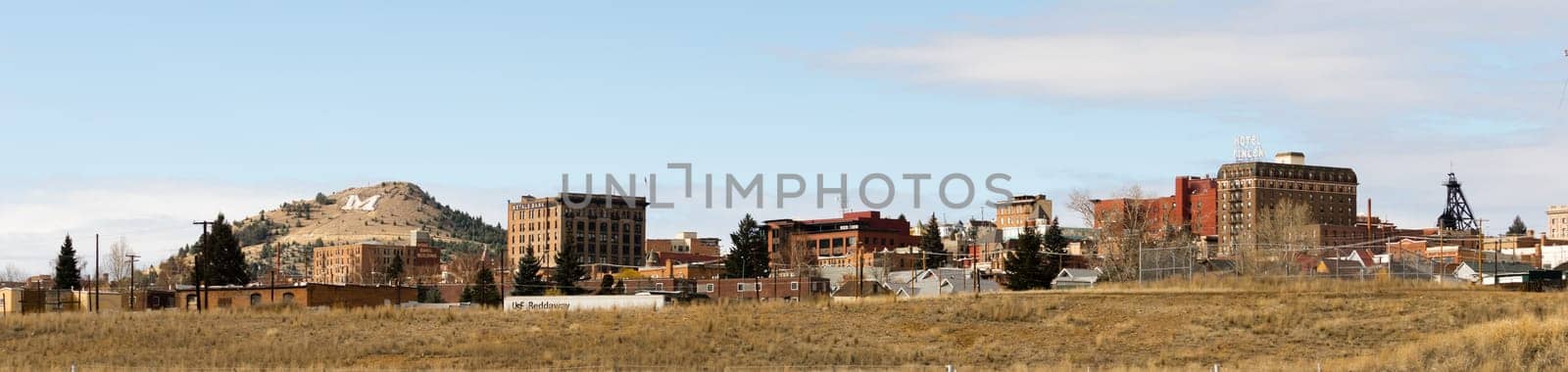 A big M for Montana on the hillside behind Butte Montana
