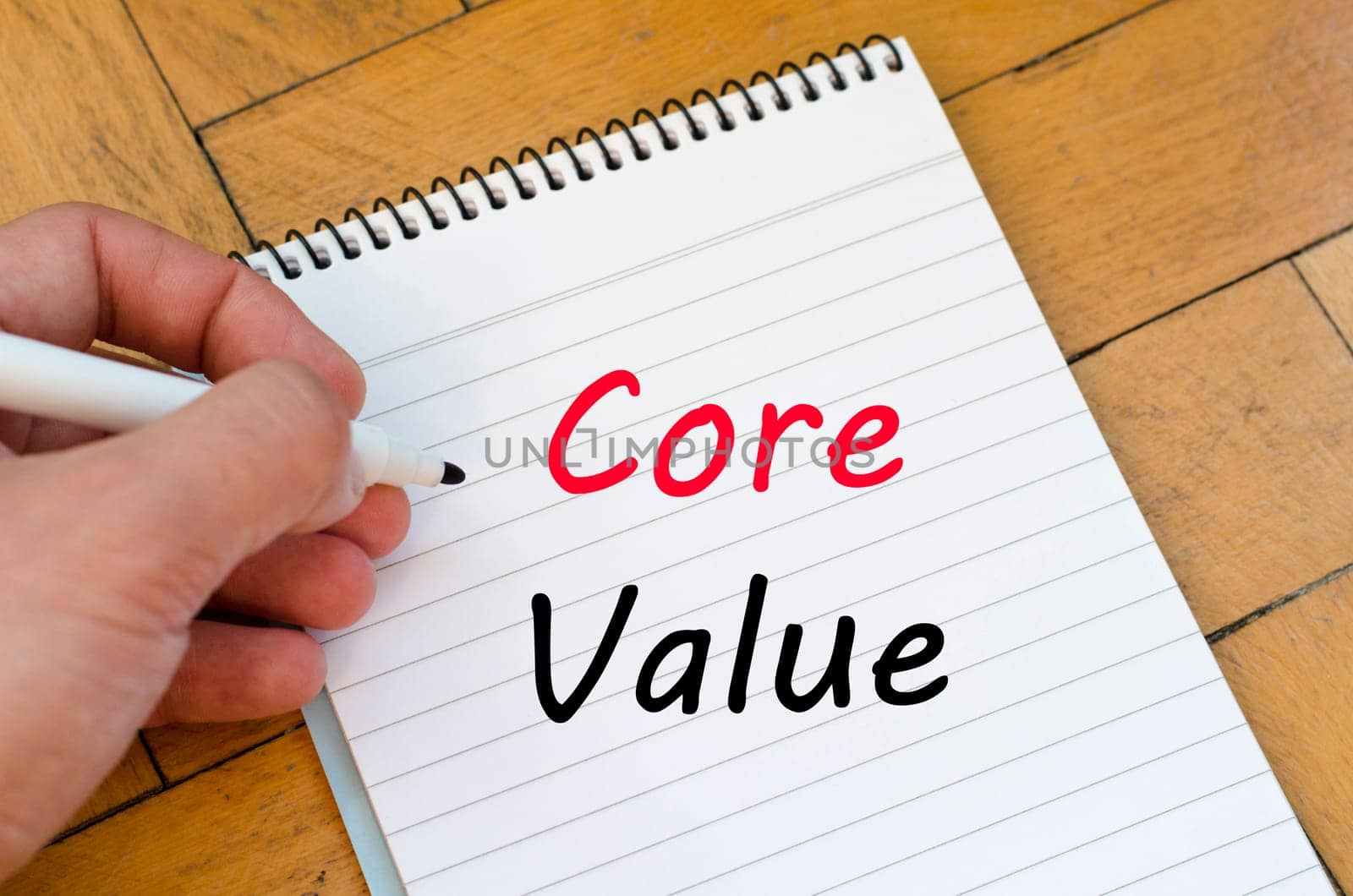 Core value text concept write on notebook