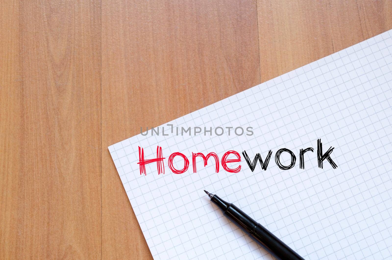 Homework text concept write on notebook