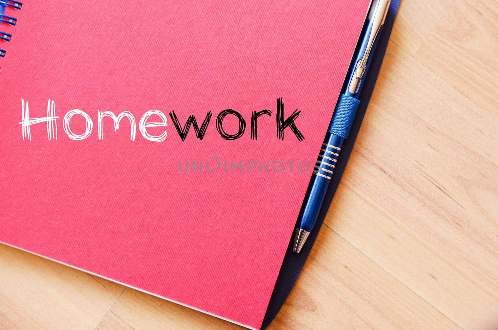 Homework text concept write on notebook