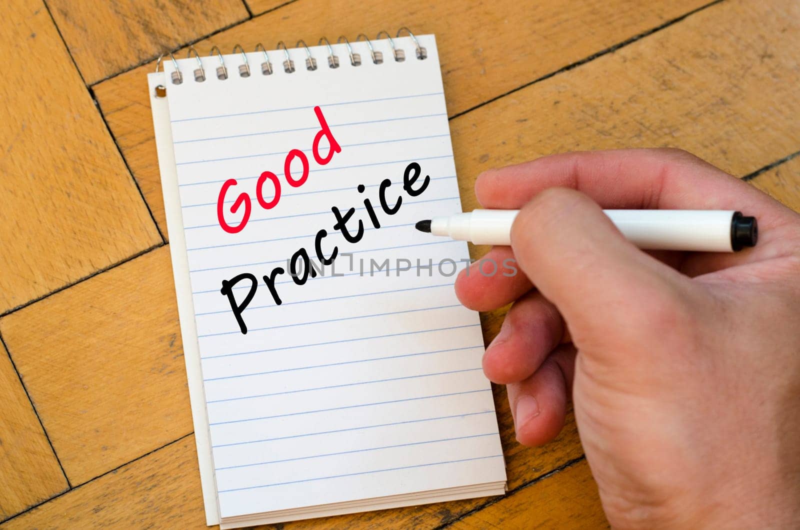 Good practice text concept write on notebook