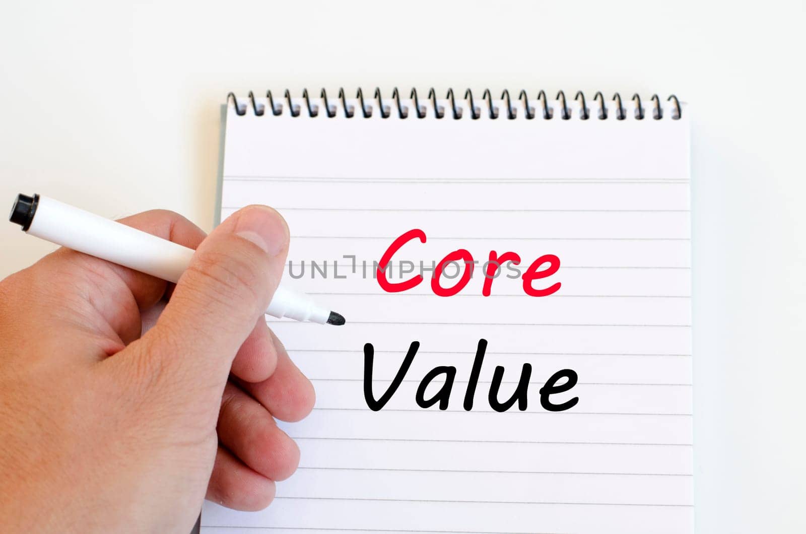 Core value text concept write on notebook