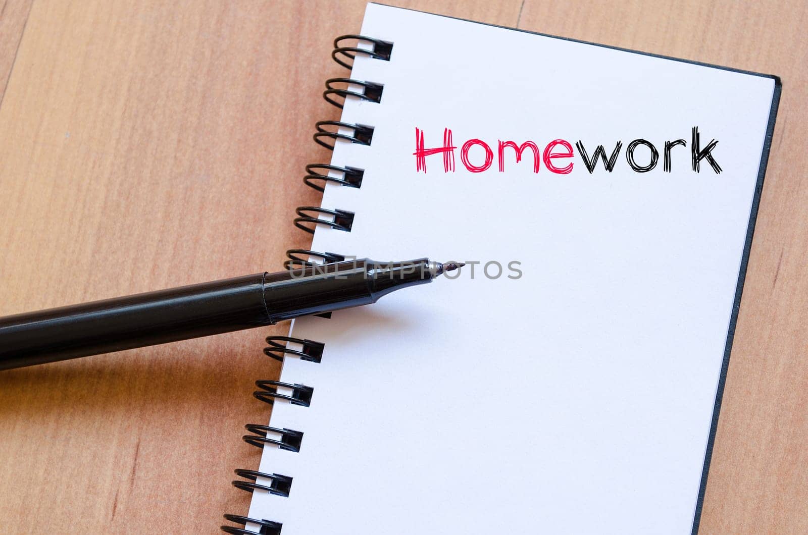 Homework text concept write on notebook