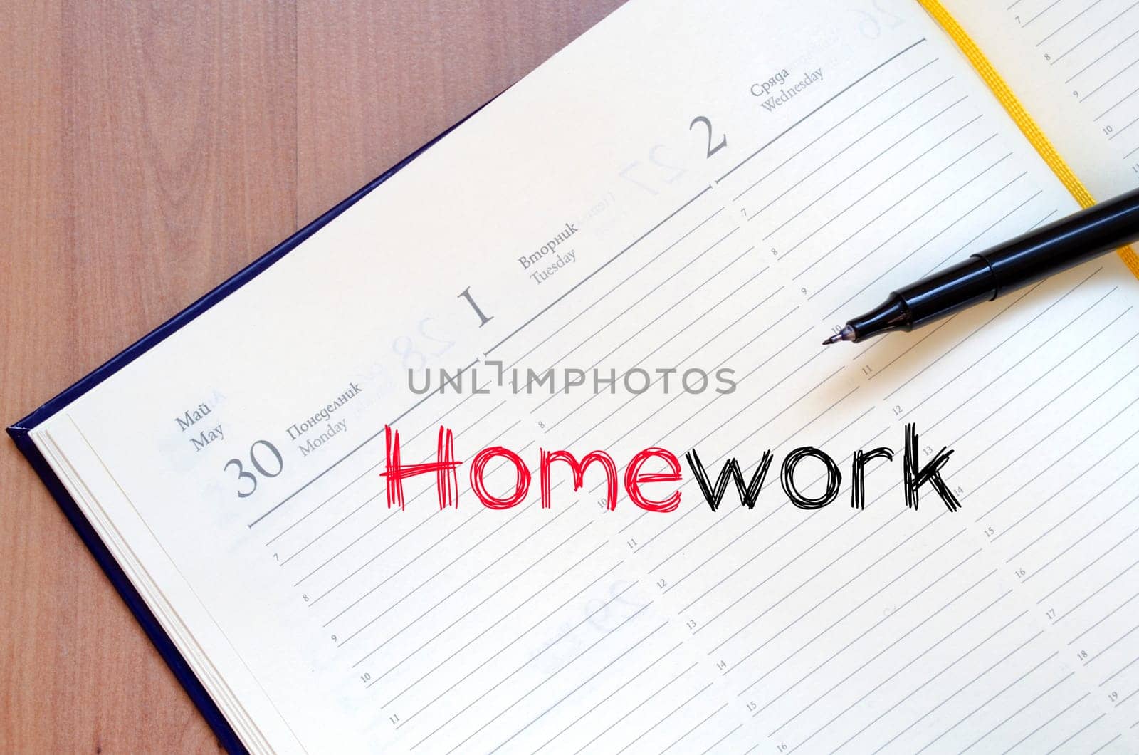 Homework text concept write on notebook