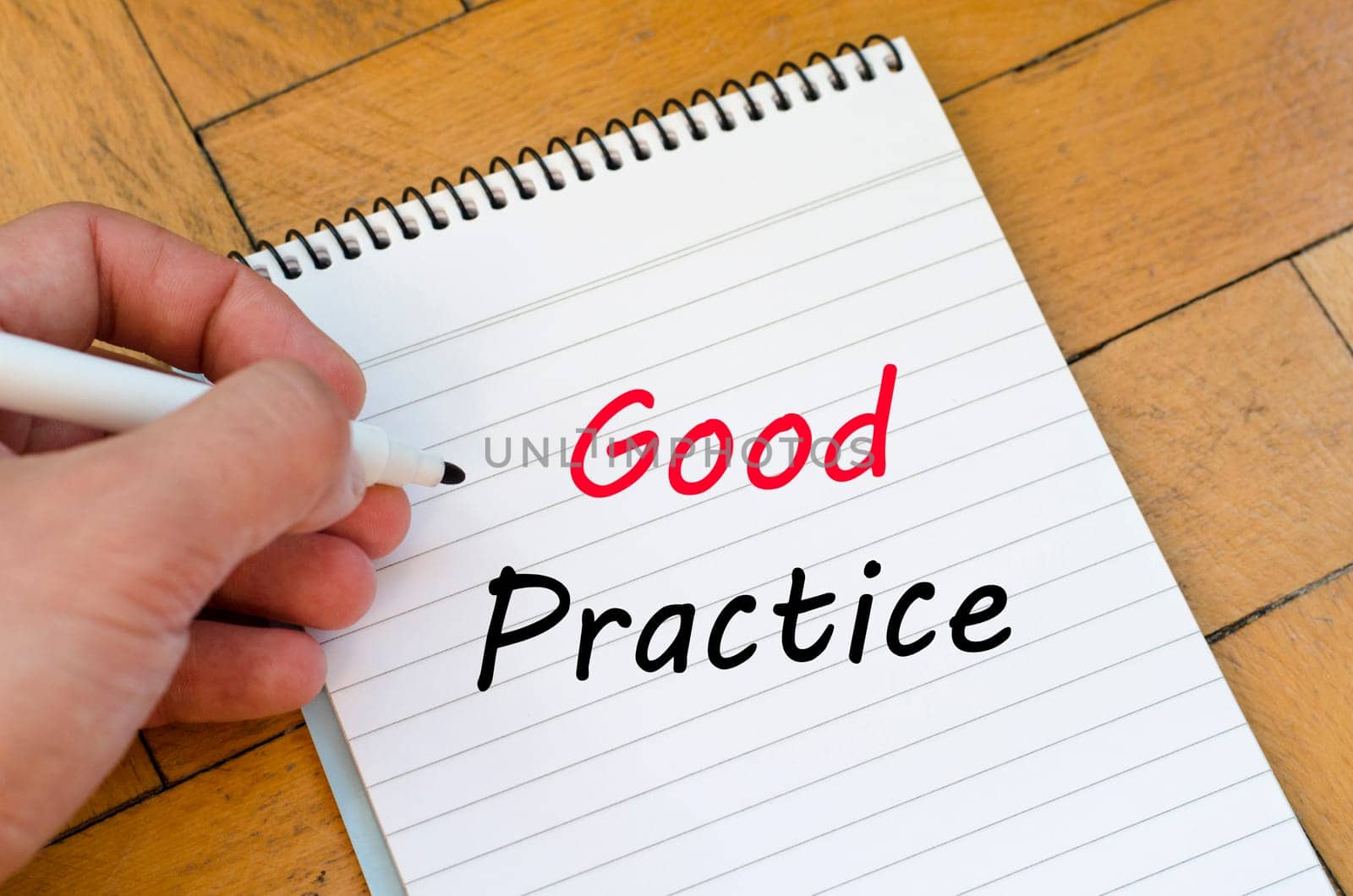Good practice text concept write on notebook