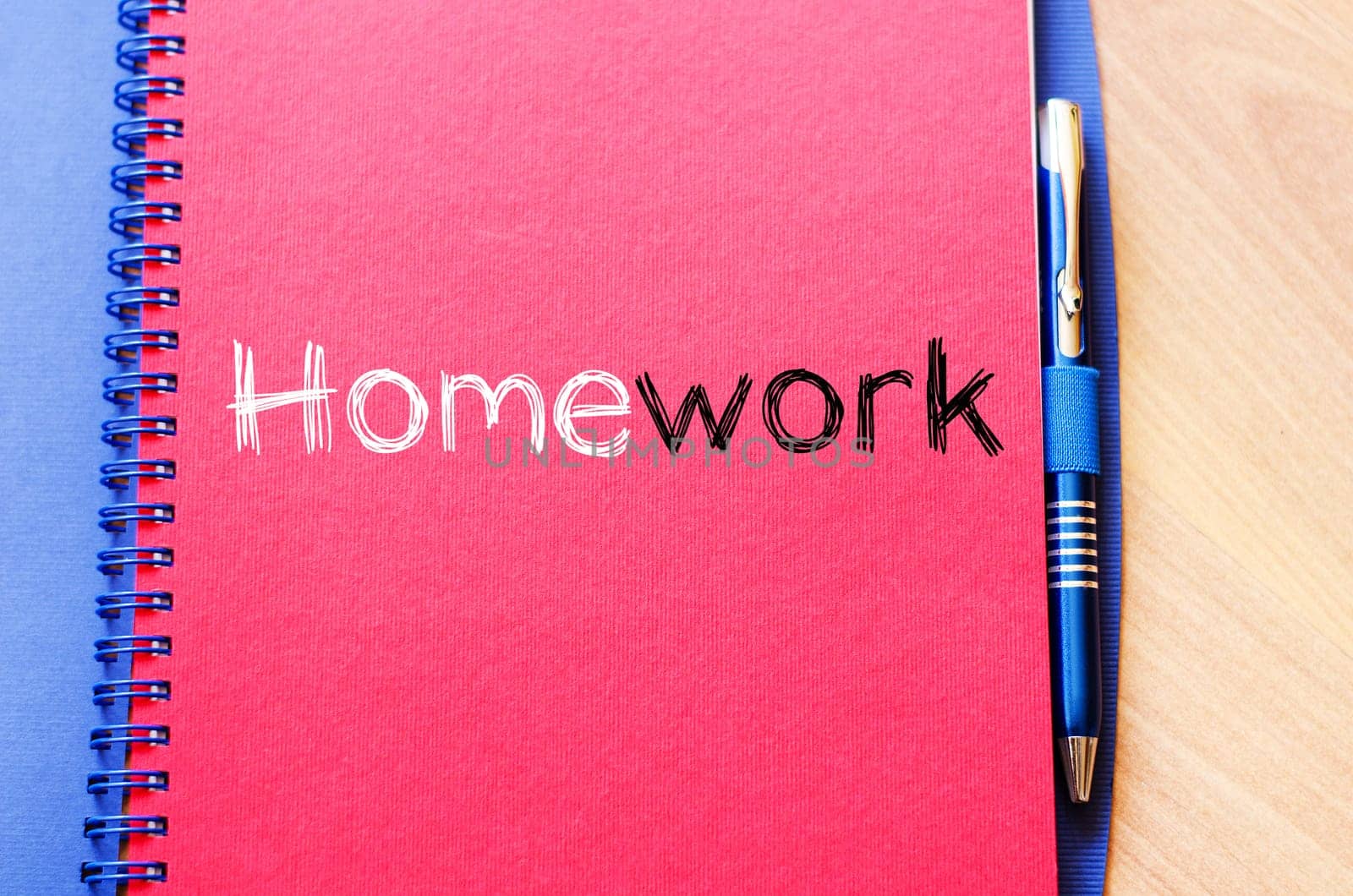 Homework text concept write on notebook