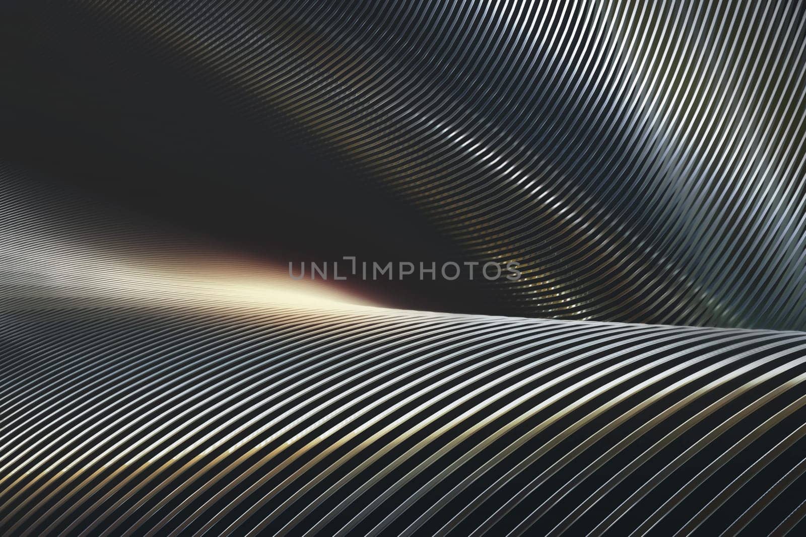 Abstract 3D illustration, twisted structure and folded into chrome and reflections.