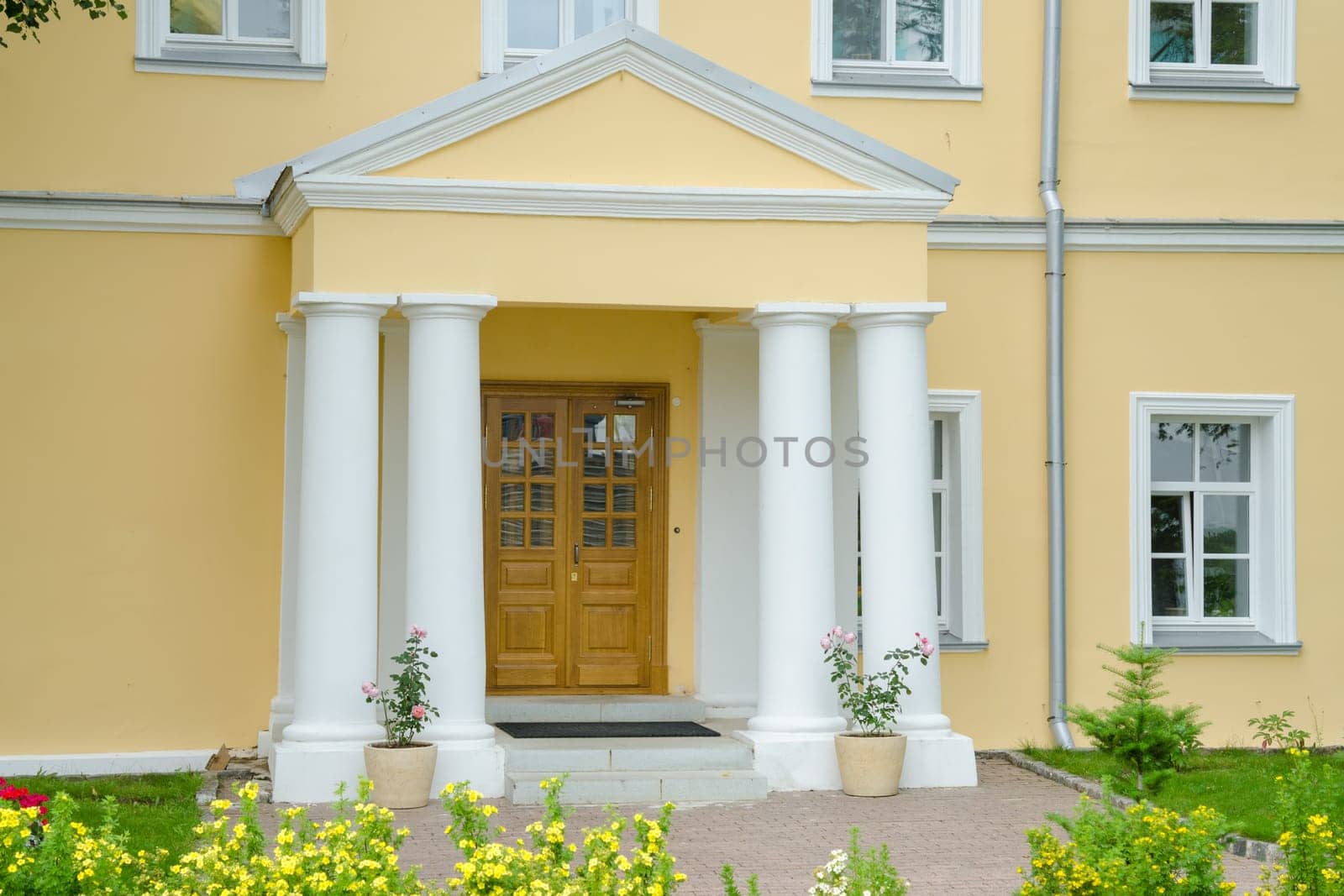 Sergiev Posad - August 10, 2015: View of the entrance to the Treasury fraternal body cells Holy Trinity St. Sergius Lavra