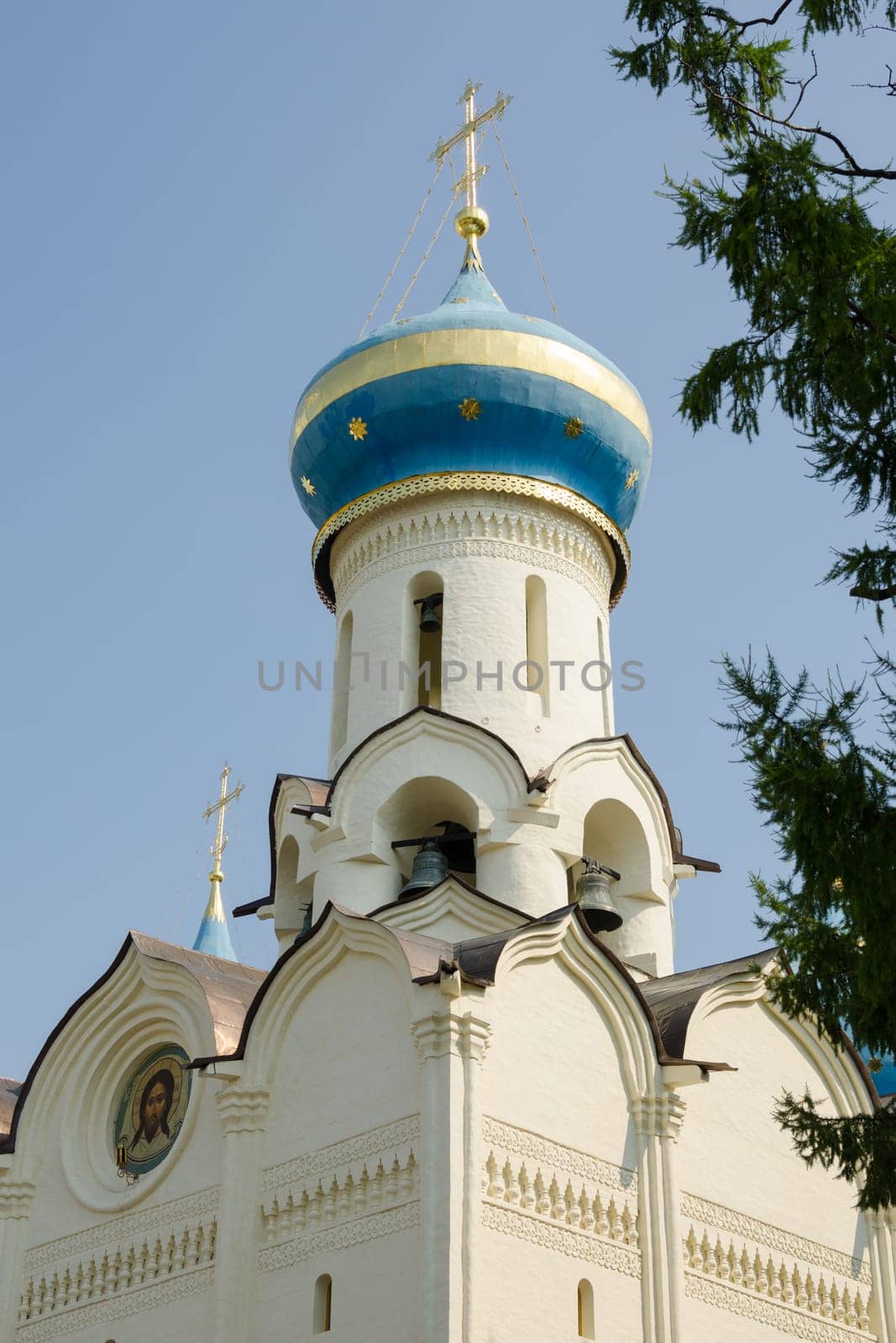 Sergiev Posad - August 10, 2015: view of the dome and bell tower Spirit temple of the Holy Trinity St. Sergius Lavra