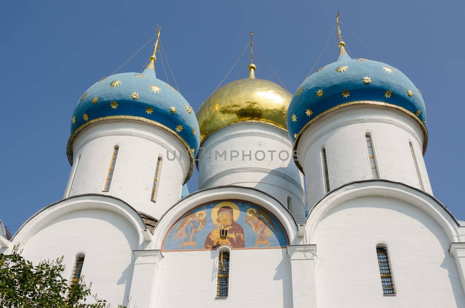 Sergiev Posad - August 10, 2015: Domes of the Assumption Cathedral of the Trinity-Sergius Lavra