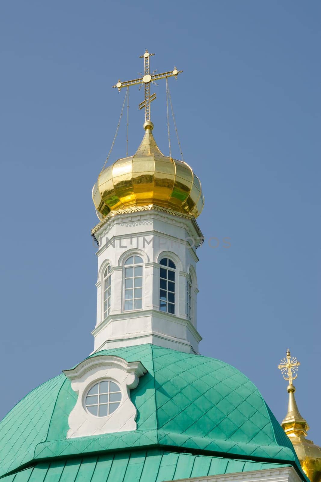 Sergiev Posad - August 10, 2015: View of the dome of the tower over the main entrance to the holy gate at Holy Trinity St. Sergius Lavra