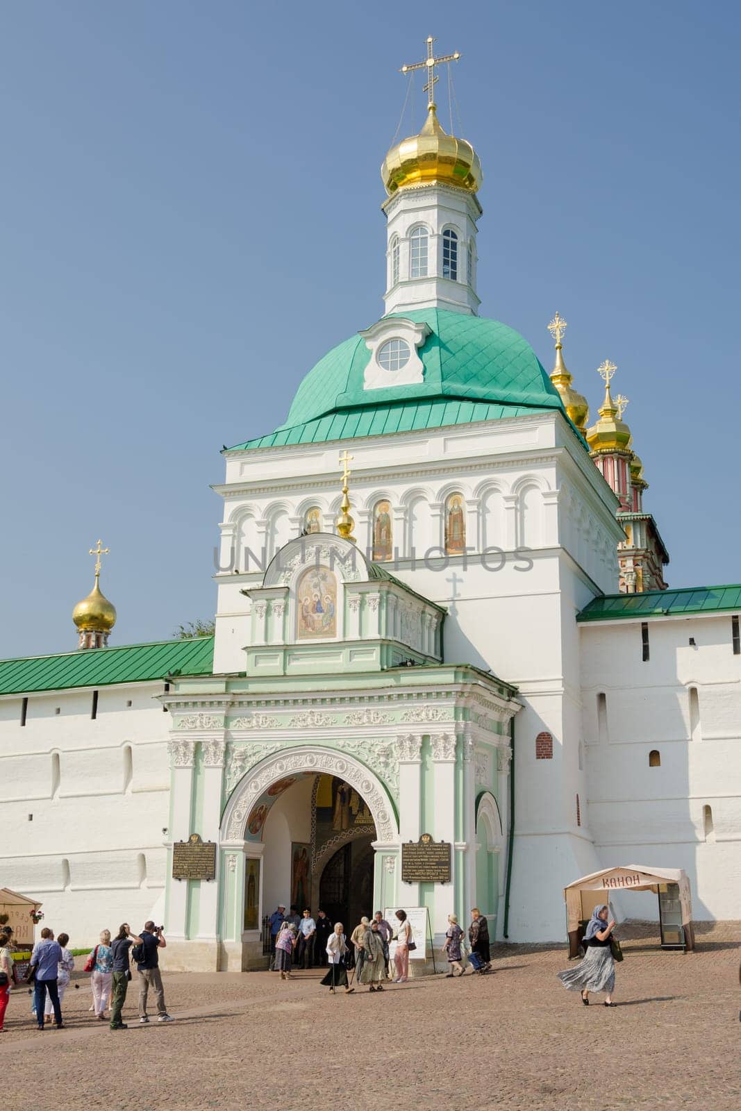 Sergiev Posad - August 10, 2015: View of the main entrance to the holy gate at Holy Trinity St. Sergius Lavra