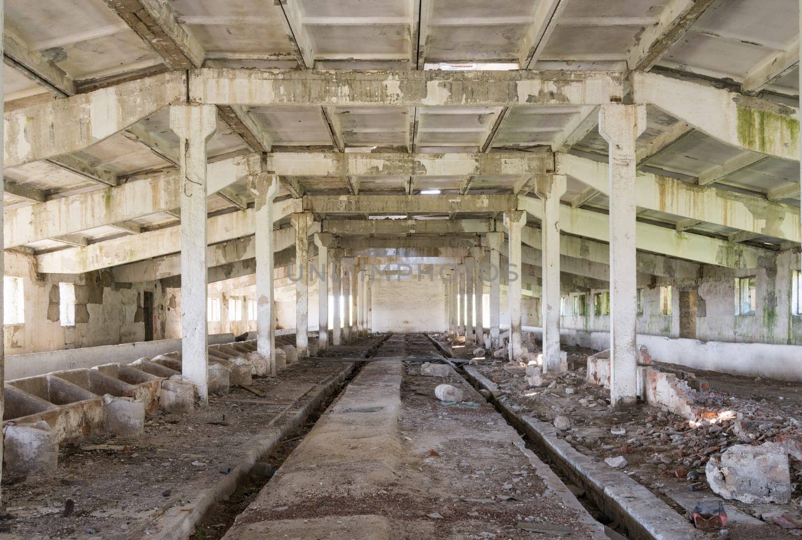 Inside of an old abandoned barn