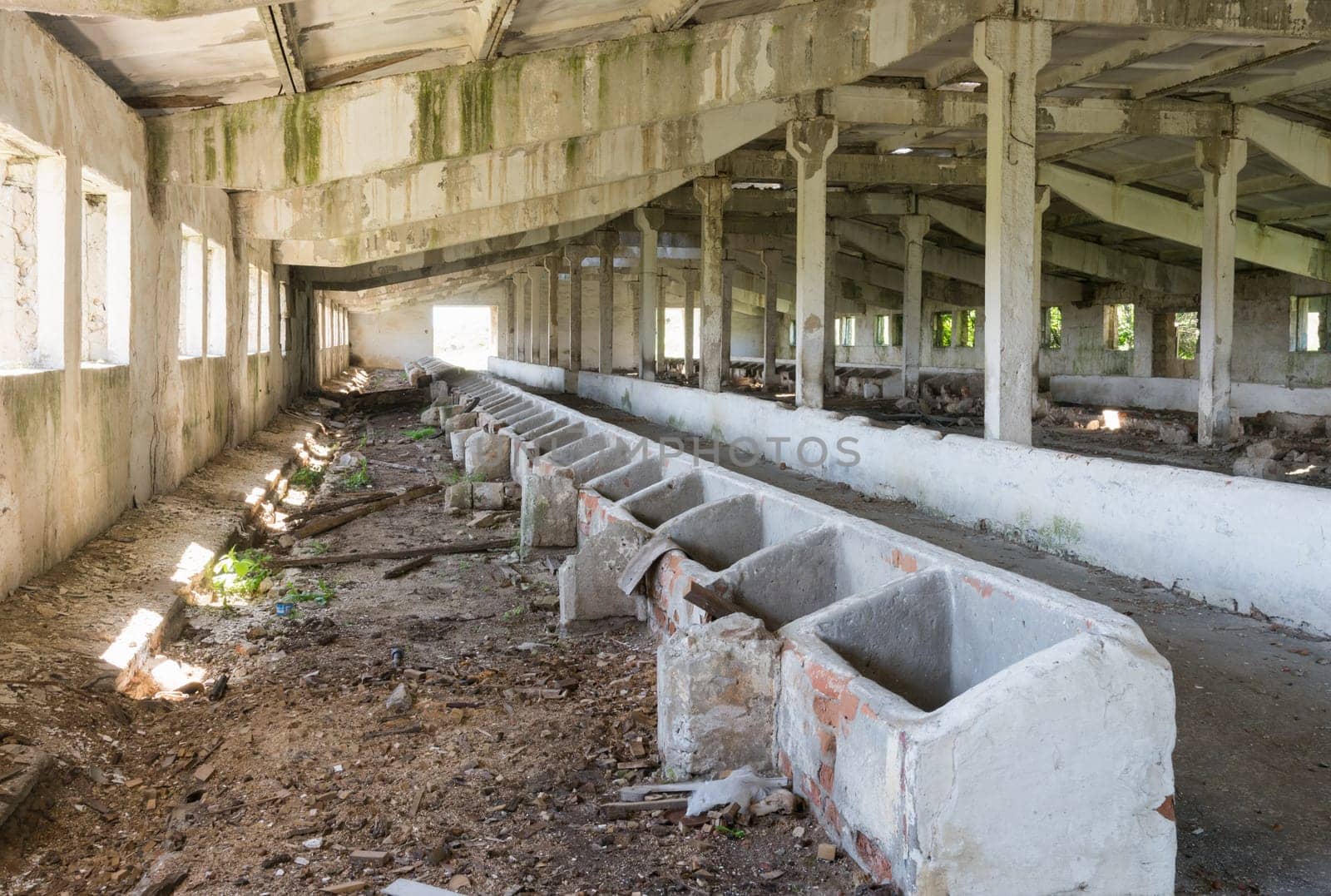 Old abandoned barn, inside view of the building