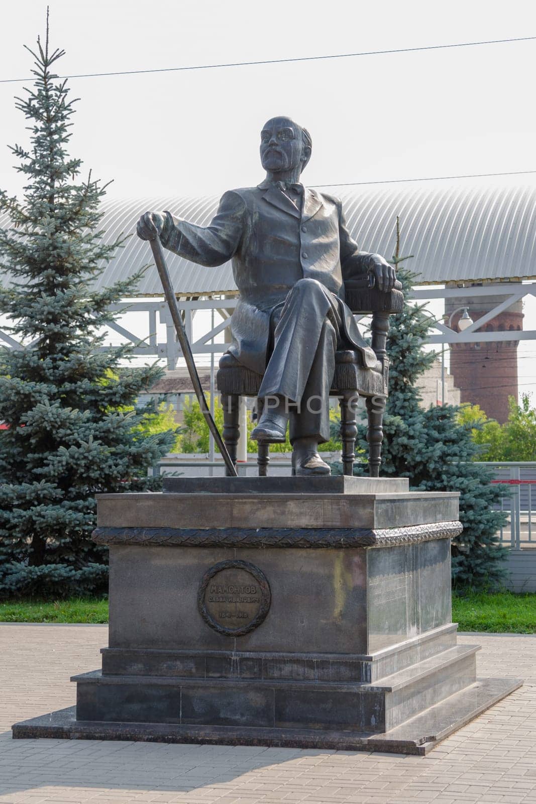 Sergiev Posad - August 10, 2015: Monument to the great Russian art patron Savva Mamontov in the forecourt of the city of Sergiev Posad near Moscow