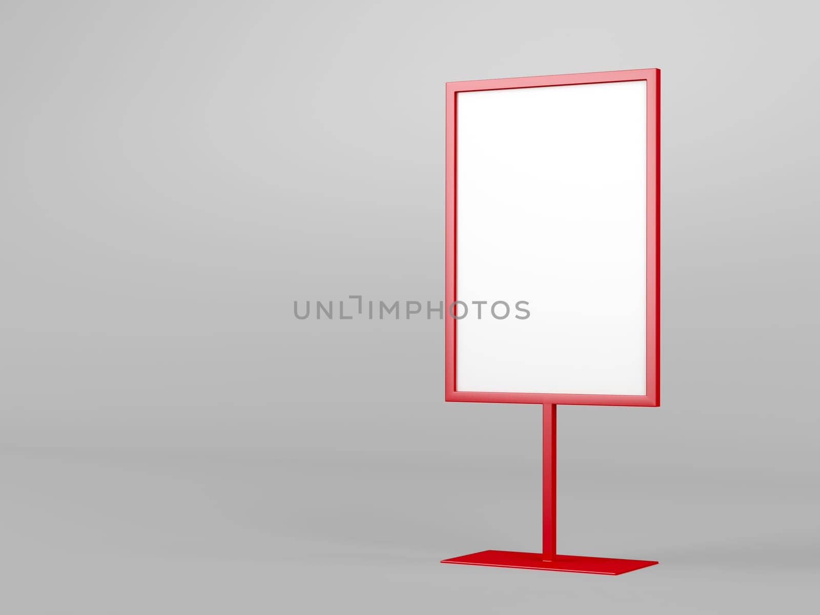 Red advertising stand on gray background