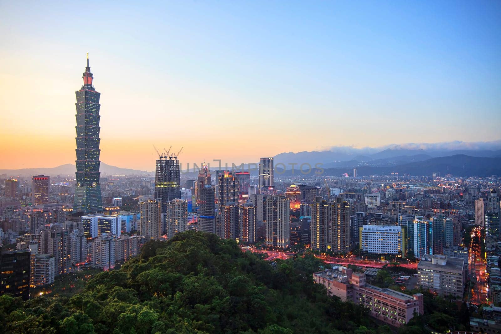 The Taipei skyline at night, Taipei, Taiwan.