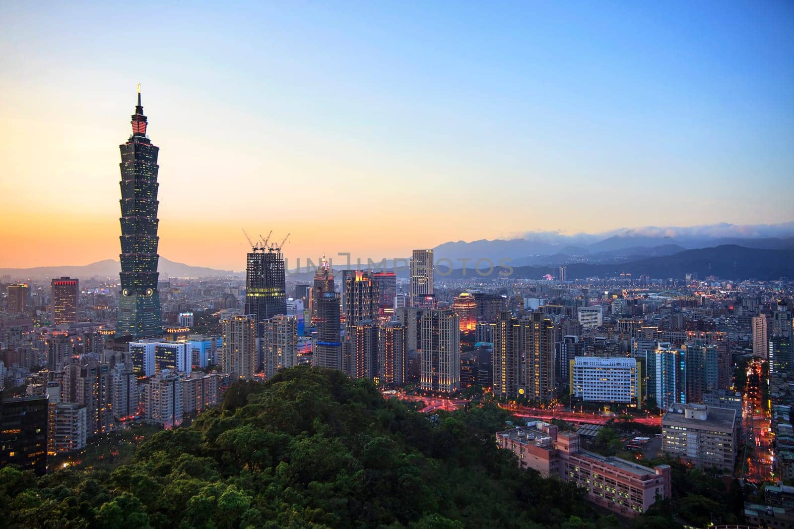 The Taipei skyline at night, Taipei, Taiwan.