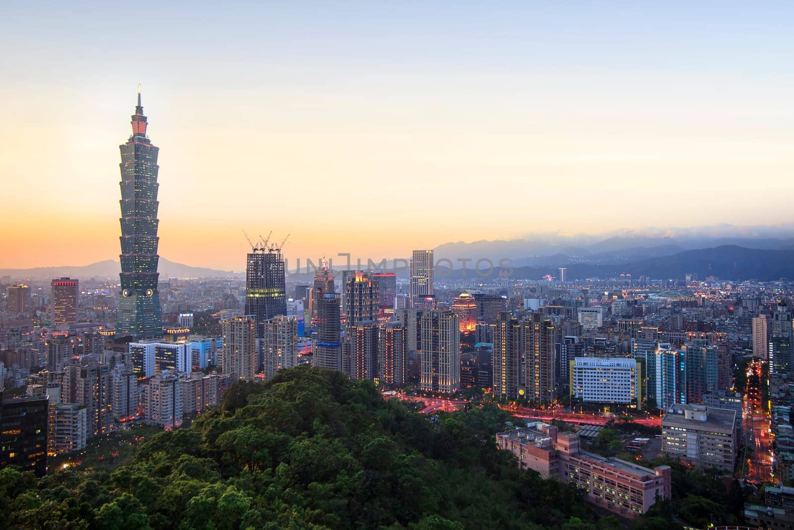 The Taipei skyline at night, Taipei, Taiwan.