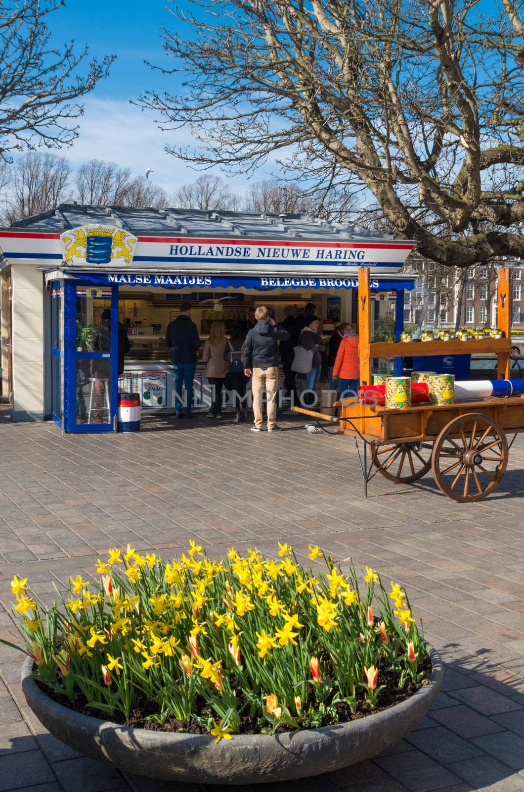 THE HAGUE, NETHERLANDS - MARCH 28, 2016: Stall in front of the dutch parliament building selling the famous dutch herring