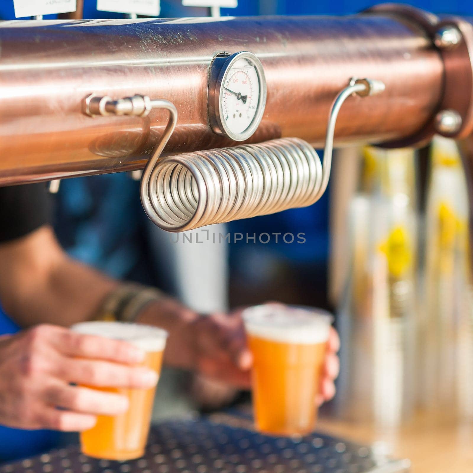 Detail of the draft beer system..Pressure gauge and drain pressure.