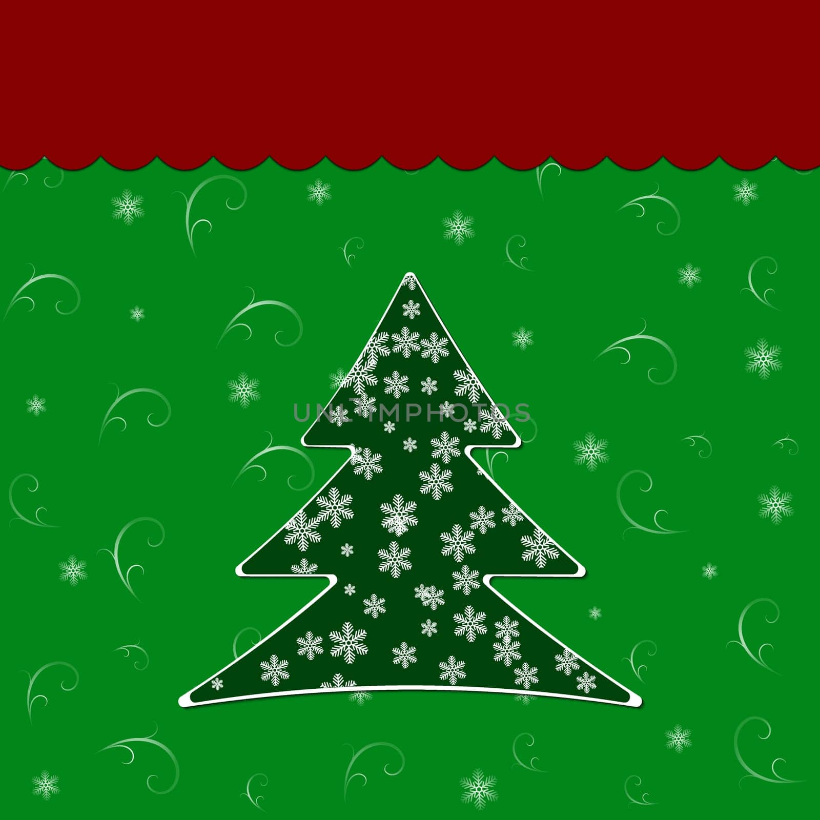 Happy New Year card with Christmas tree over green background