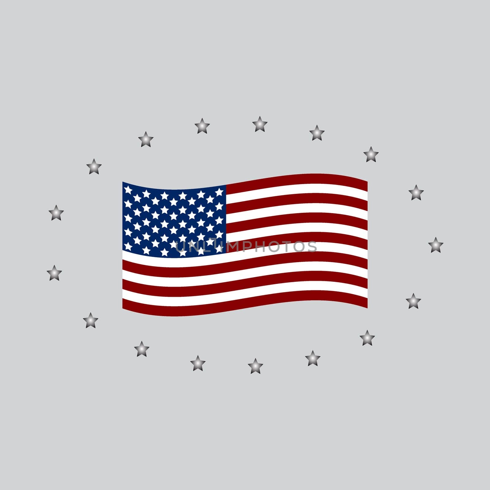 Honoring all who served banner for memorial day. American flag on gray
