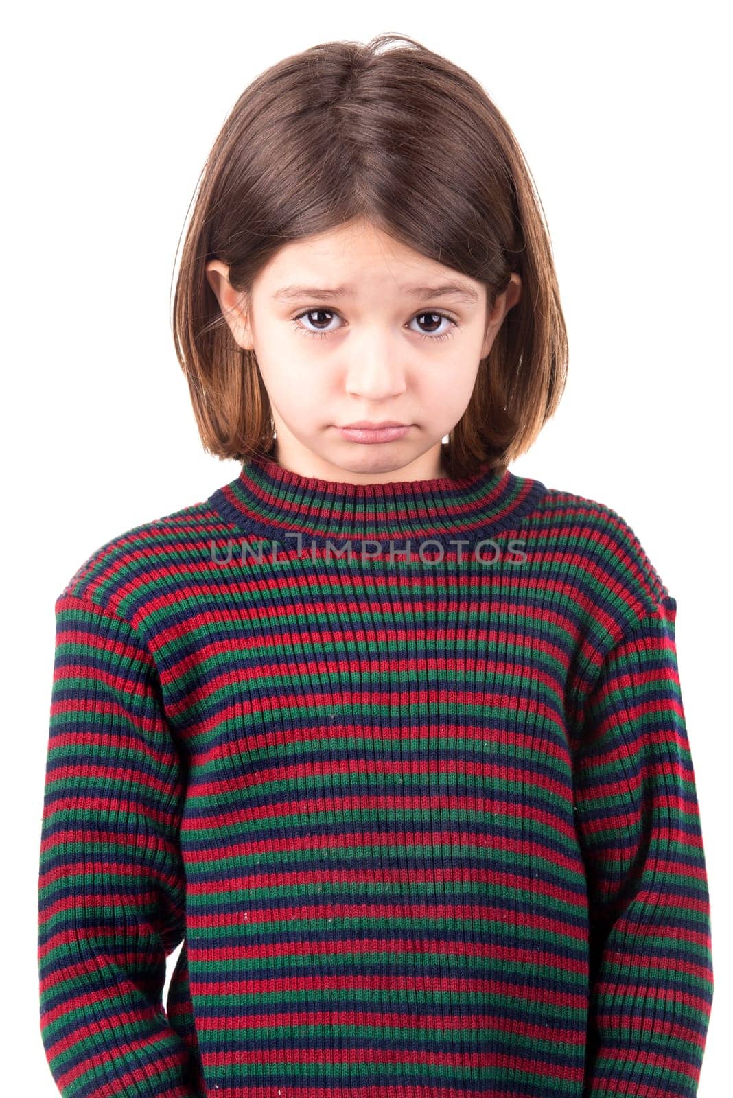 Young girl making sad face isolated in white