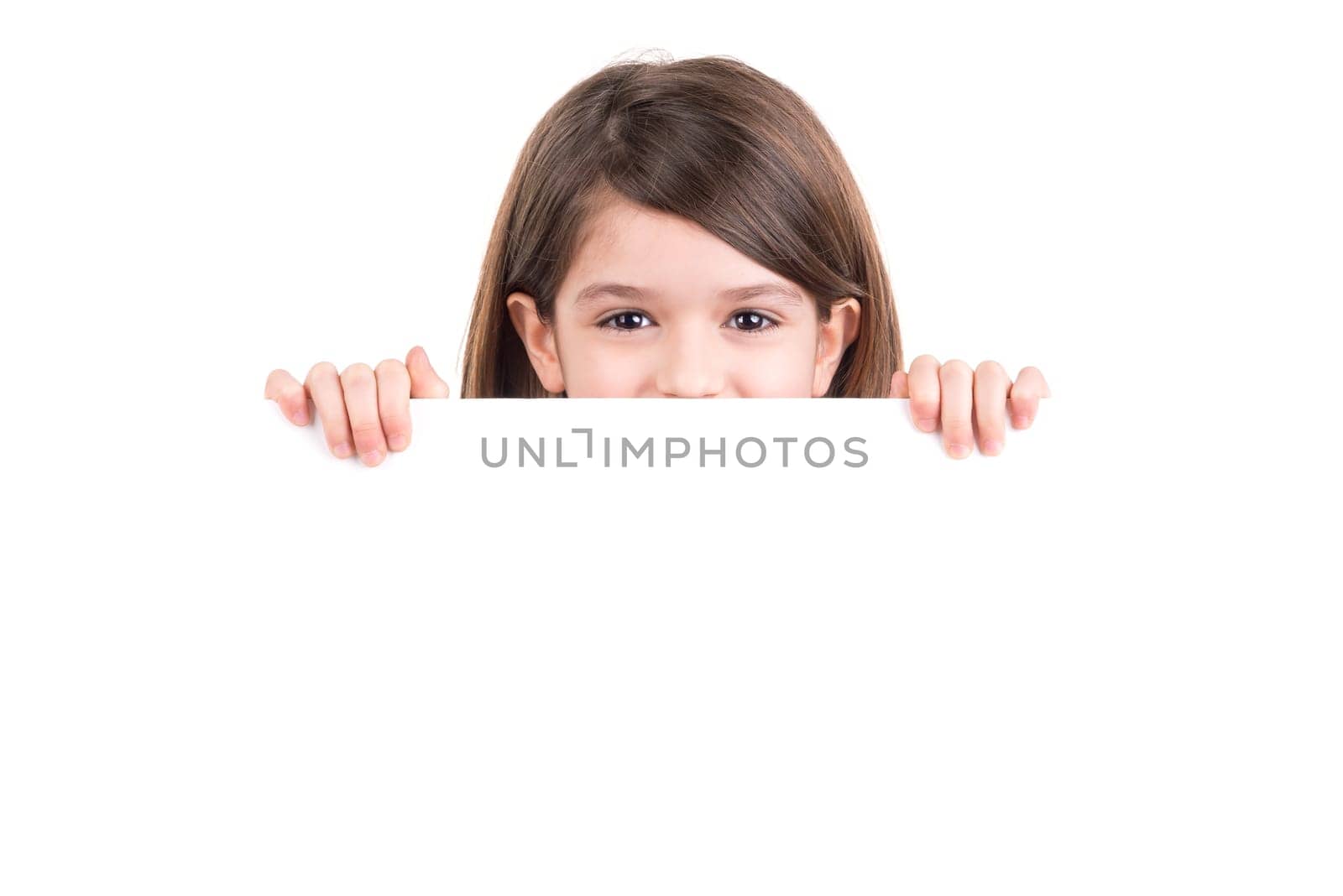 Young girl posing with a white board