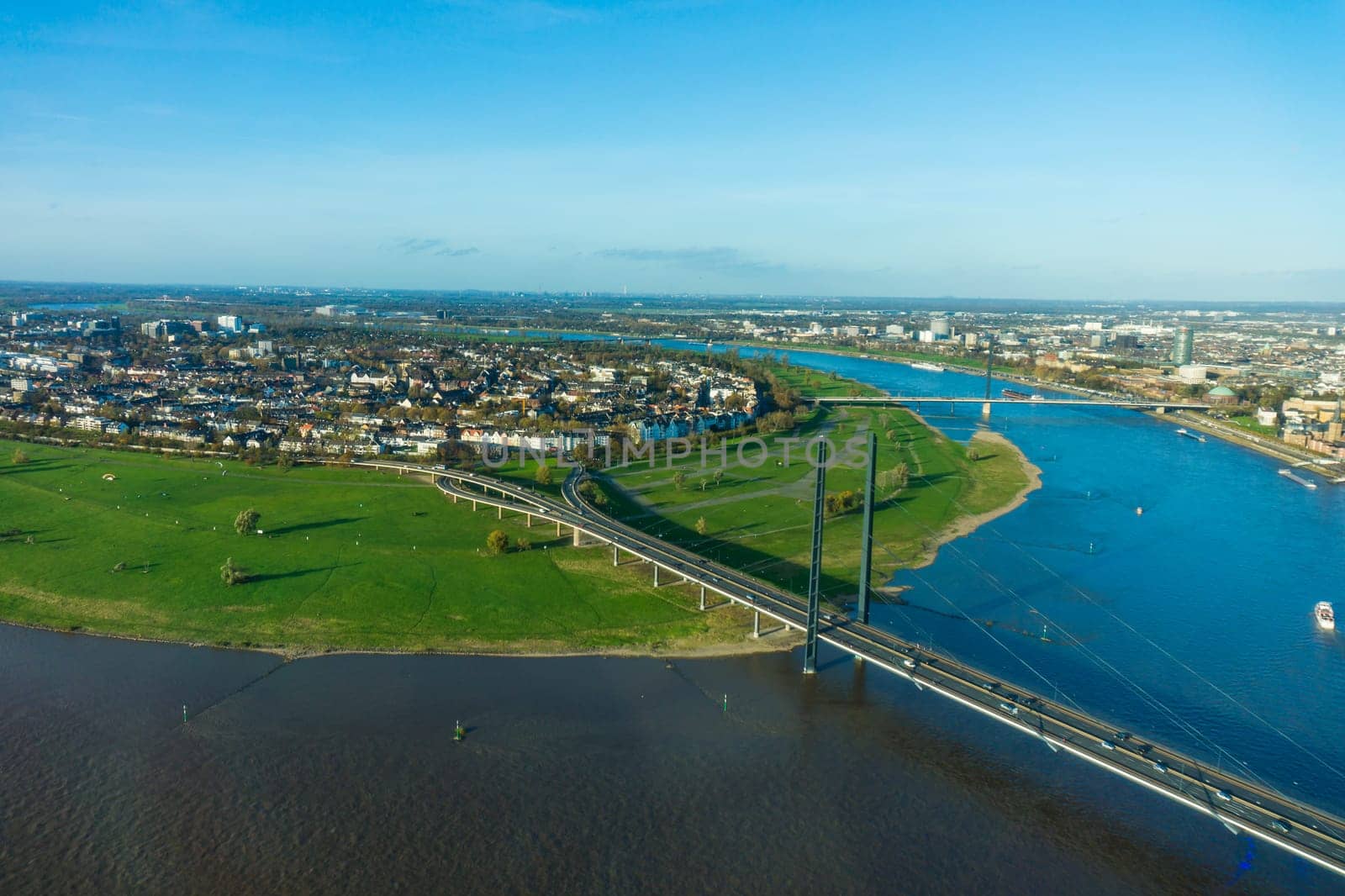 Aerial view of Dusseldorf city in North Rhine-Westphalia Germany.