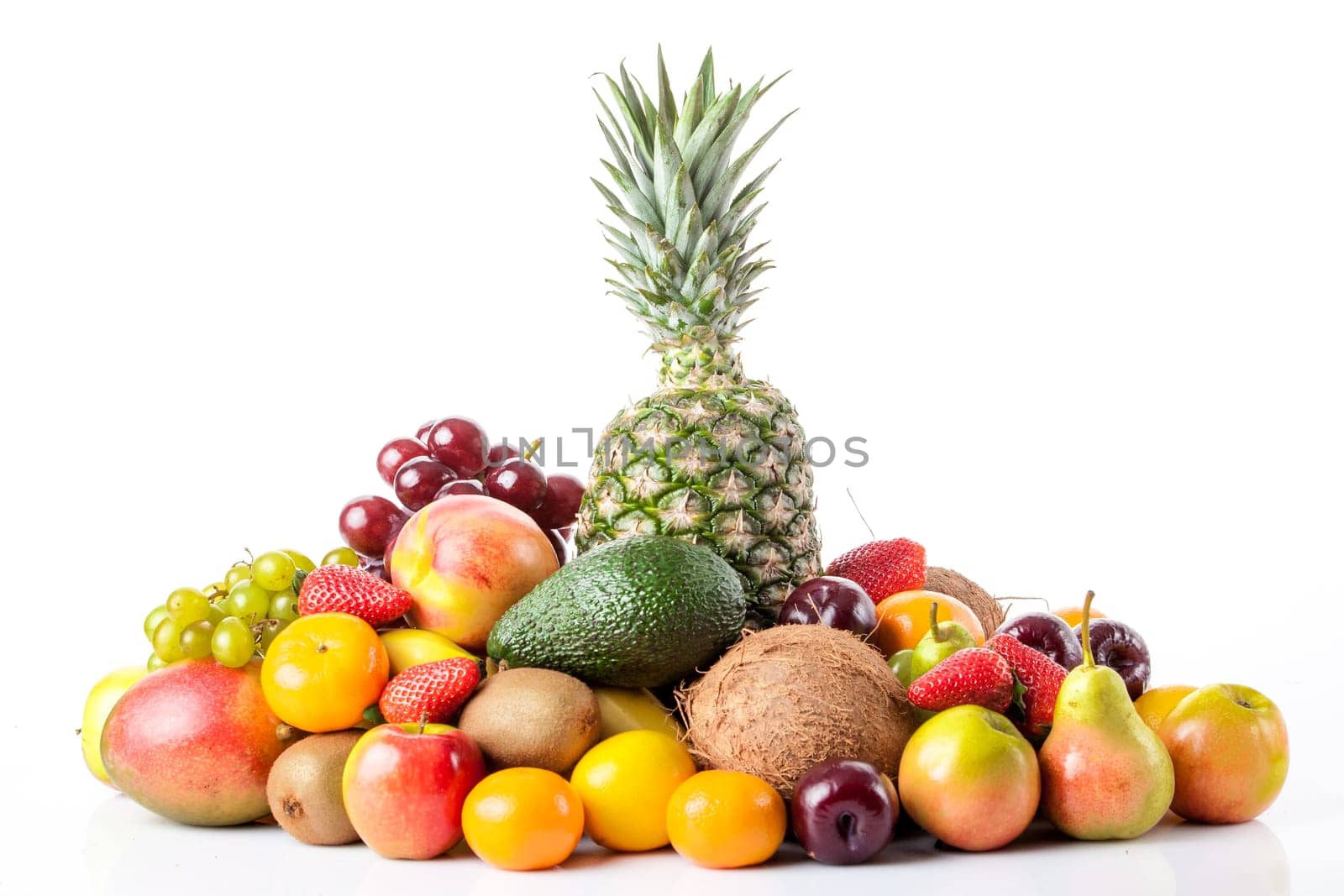 Fresh fruits isolated on a white . Set of different fresh fruits