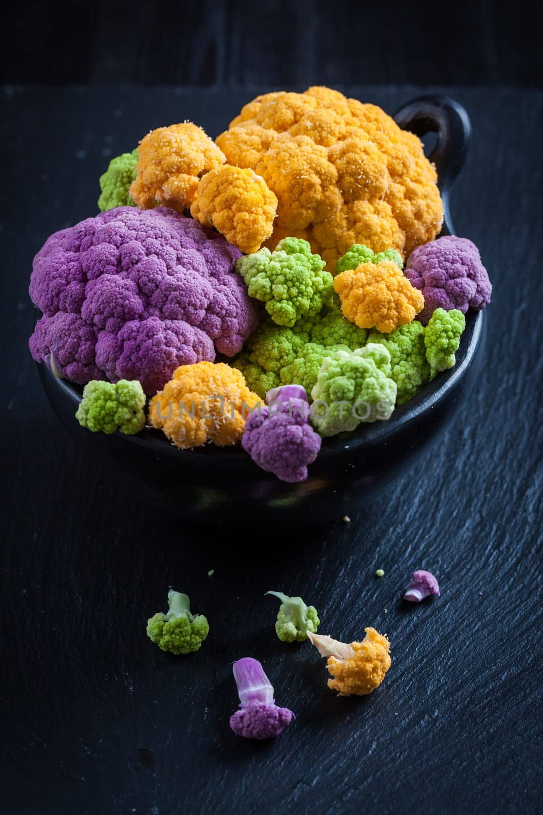 Assortment of organic cauliflower from local market