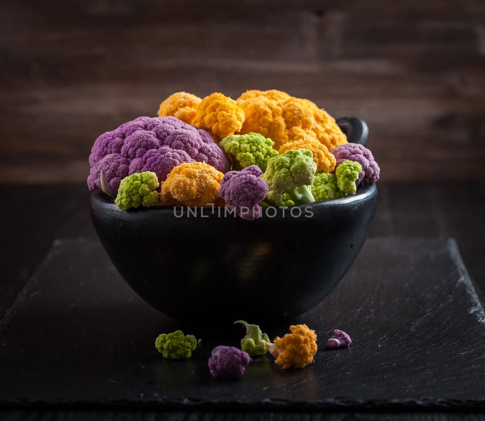 Assortment of organic cauliflower from local market