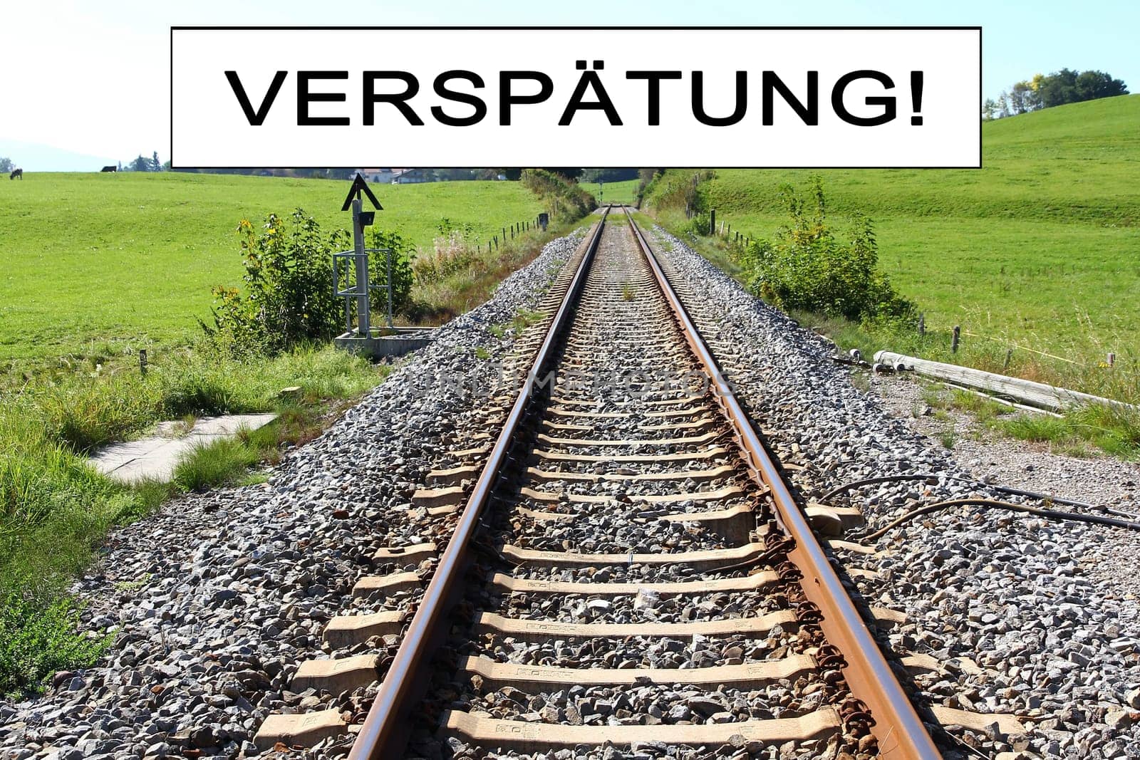 Delay in the train. Empty railway tracks