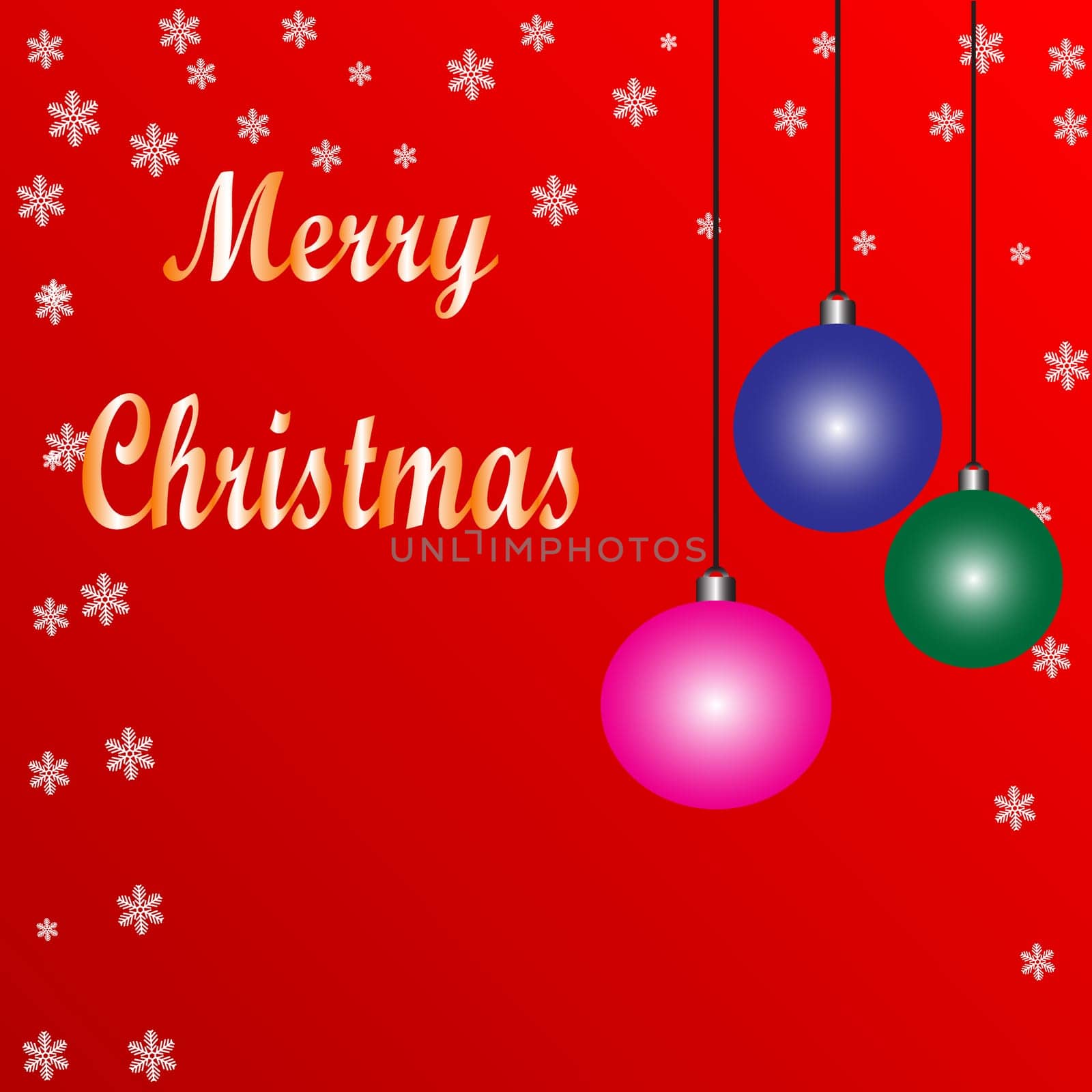 Christmas red background with fir branches and balls. Vector illustration.