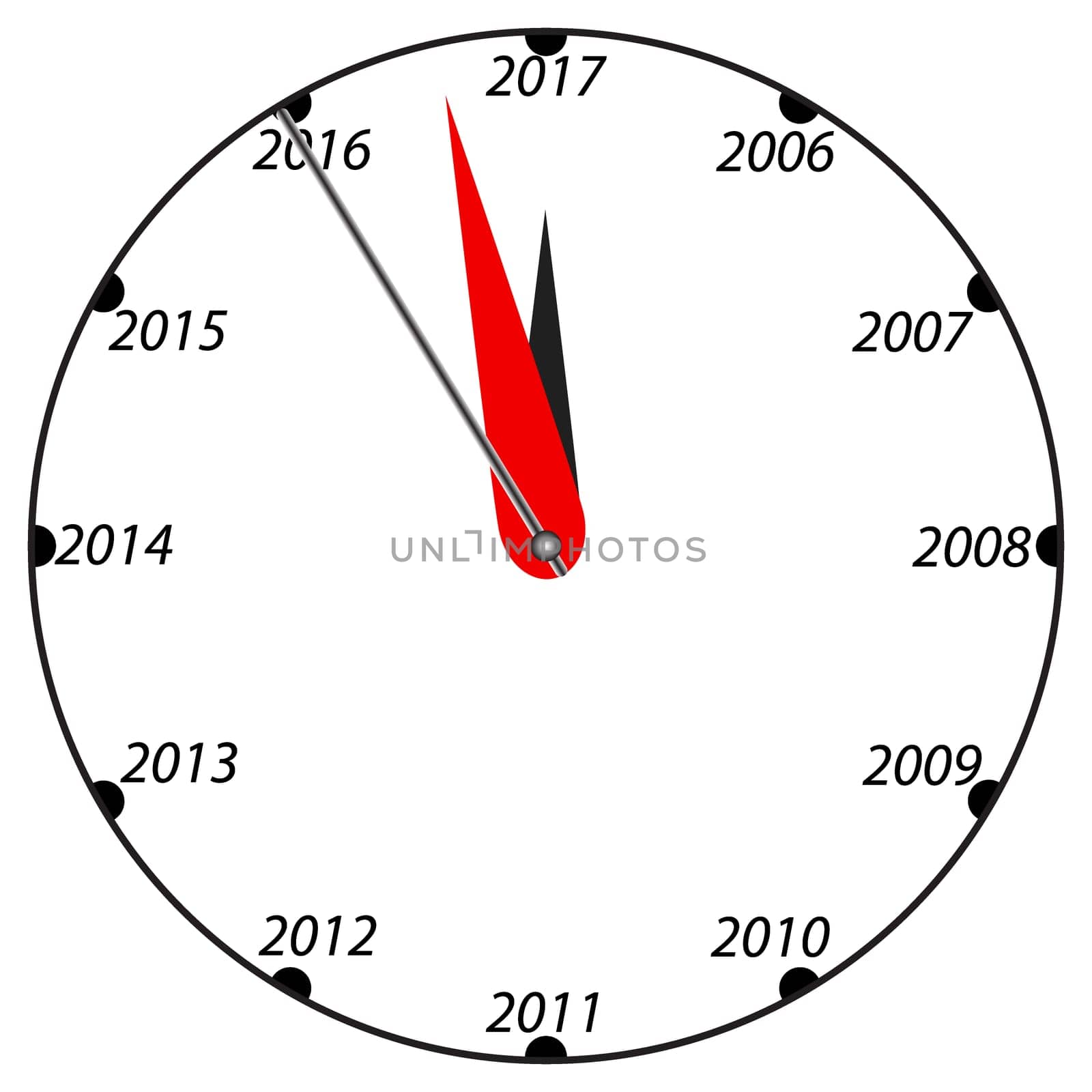 three dimensional clock showing New Year 2017 at 12 o clock