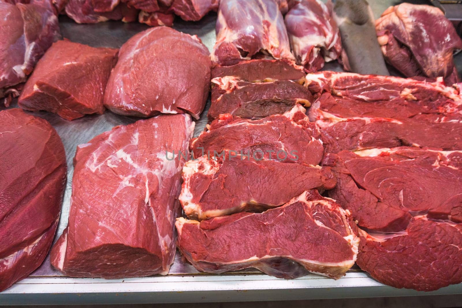 various meat in a supermarket. meat in shop