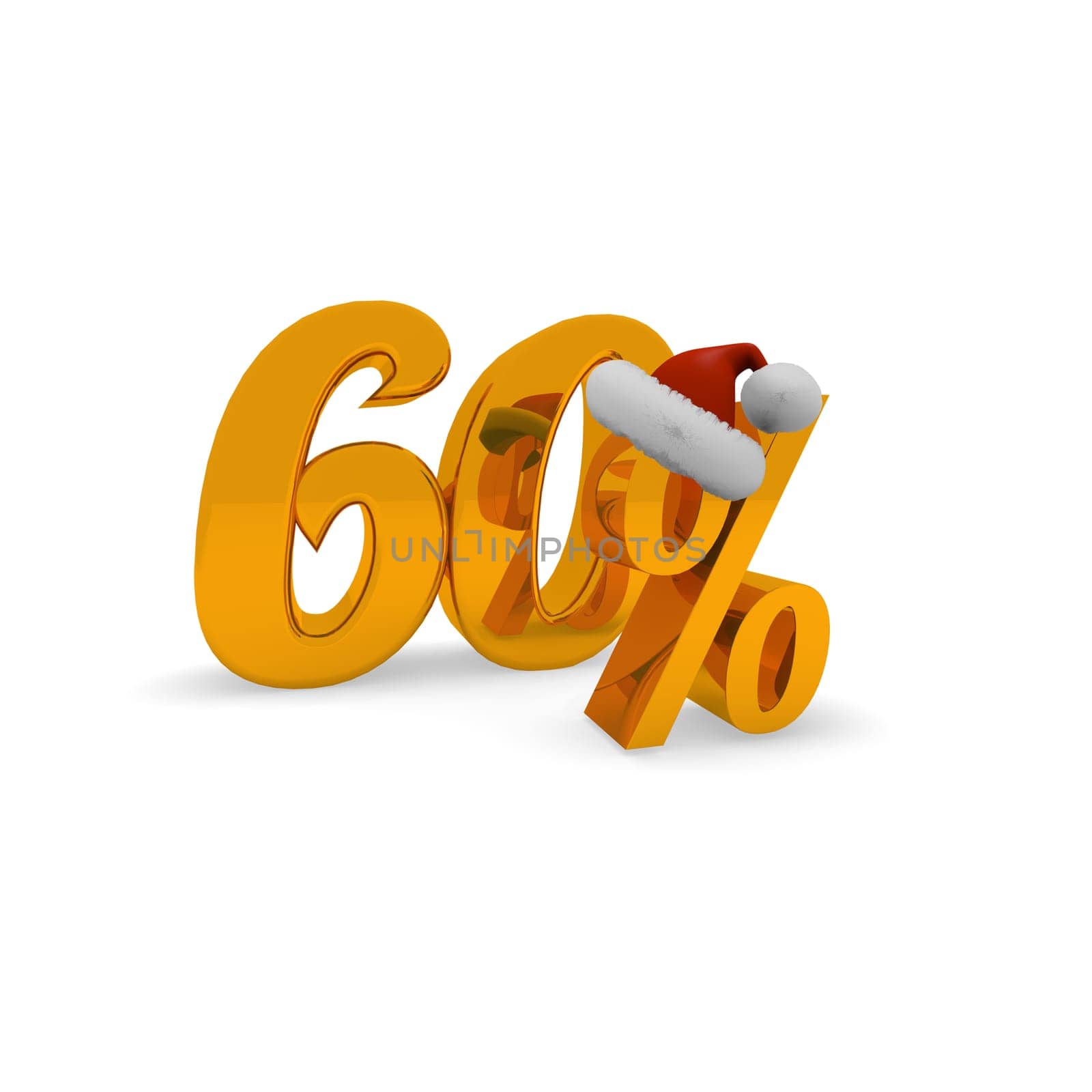 60 percent discount concept with hat of Santa, 3d rendering