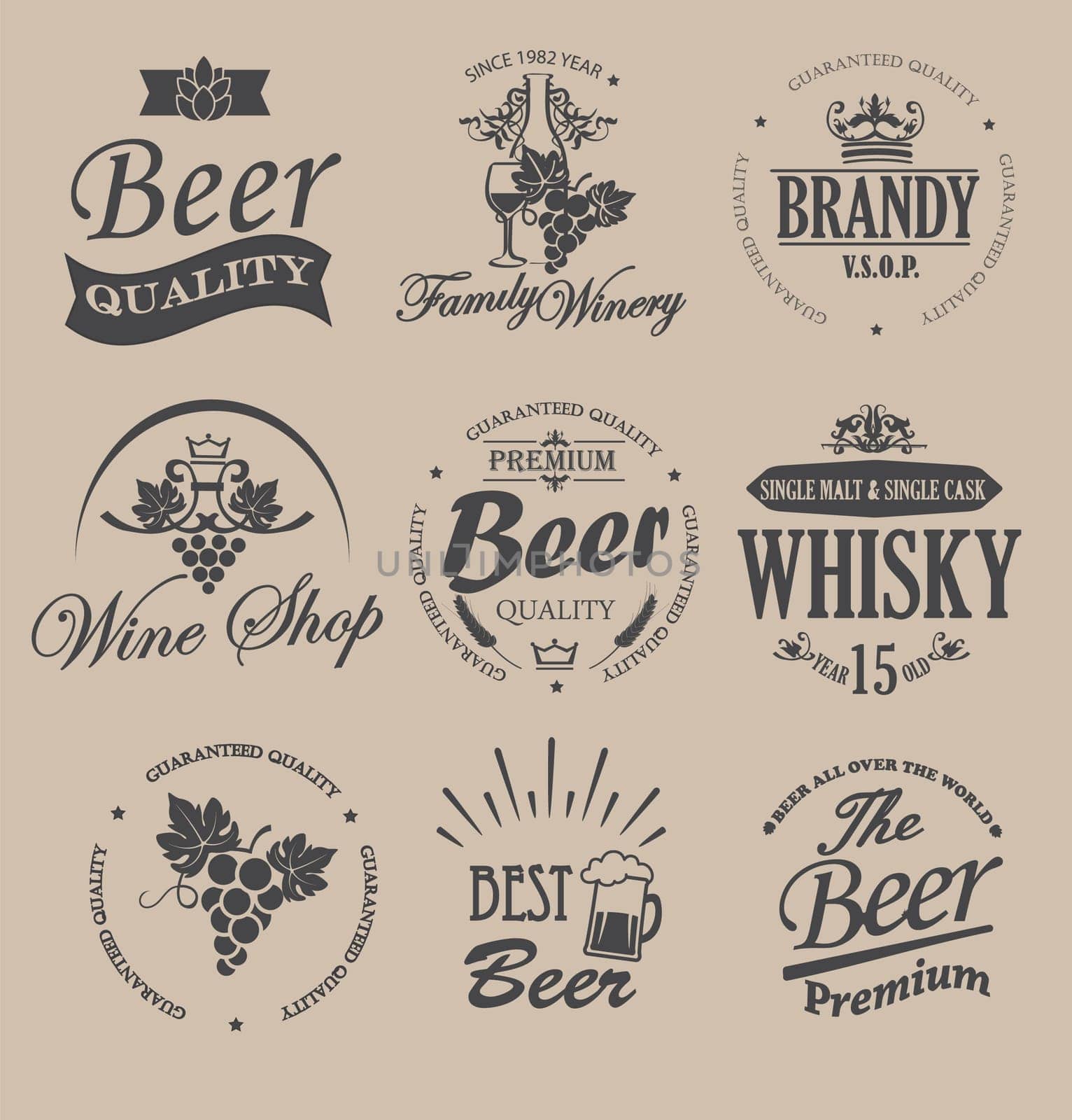 Set of badges and labels elements for alcohol drinks - vector illustration.