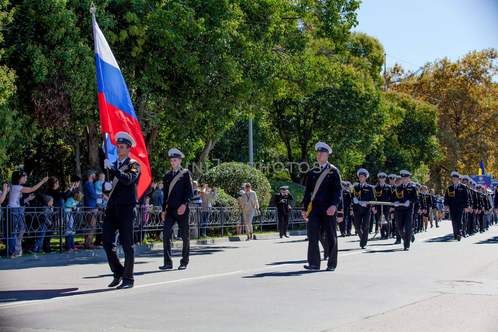 RUSSIA, SOCHI - SEPTEMBER 24, 2016 :SCF Black Sea Tall Ships Regatta 2016. Ship teams parade from sailing ships