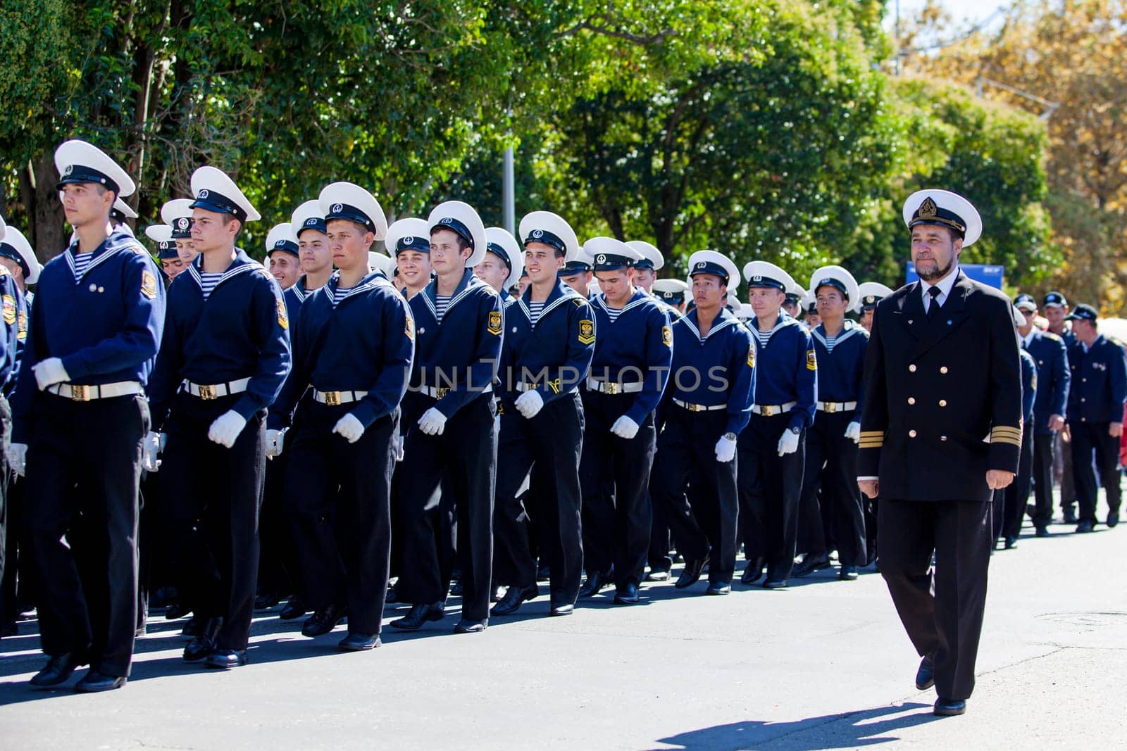 RUSSIA, SOCHI - SEPTEMBER 24, 2016 :SCF Black Sea Tall Ships Regatta 2016. Ship teams parade from sailing ships
