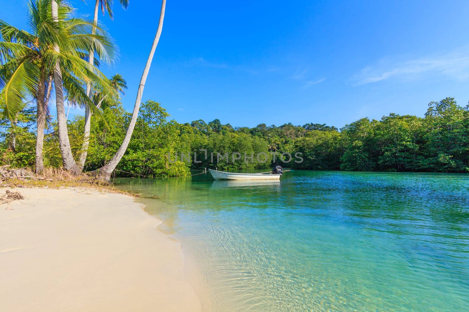 Beach in sunset time. tropical beach.  Paradise beach. Tropical Beach Summer Paradise Concept