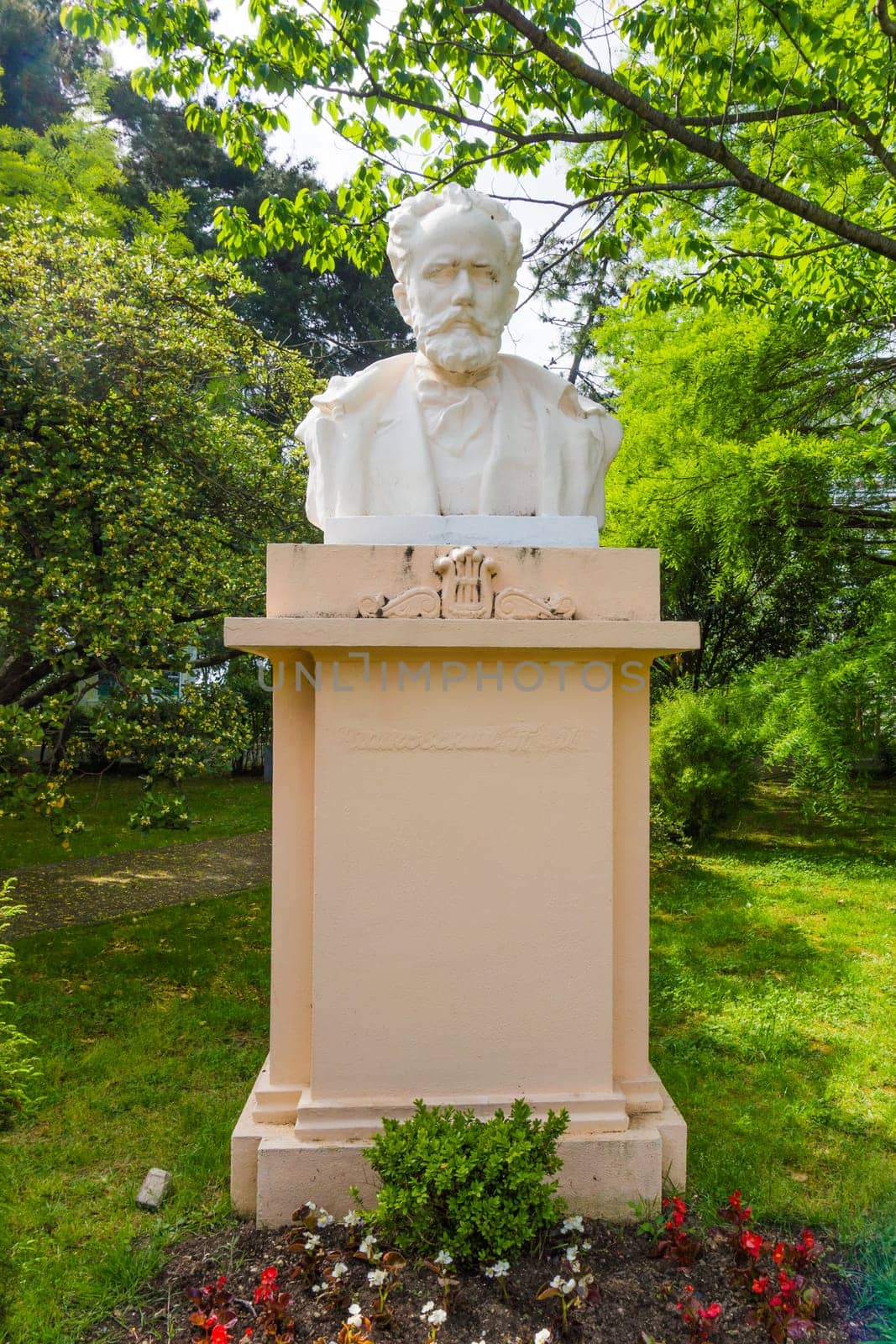 Sochi, Russia - MAY 13, 2016: Bust of the Peter Ilyitch Tchaikovsky, Russian composer. Sochi, Russia
