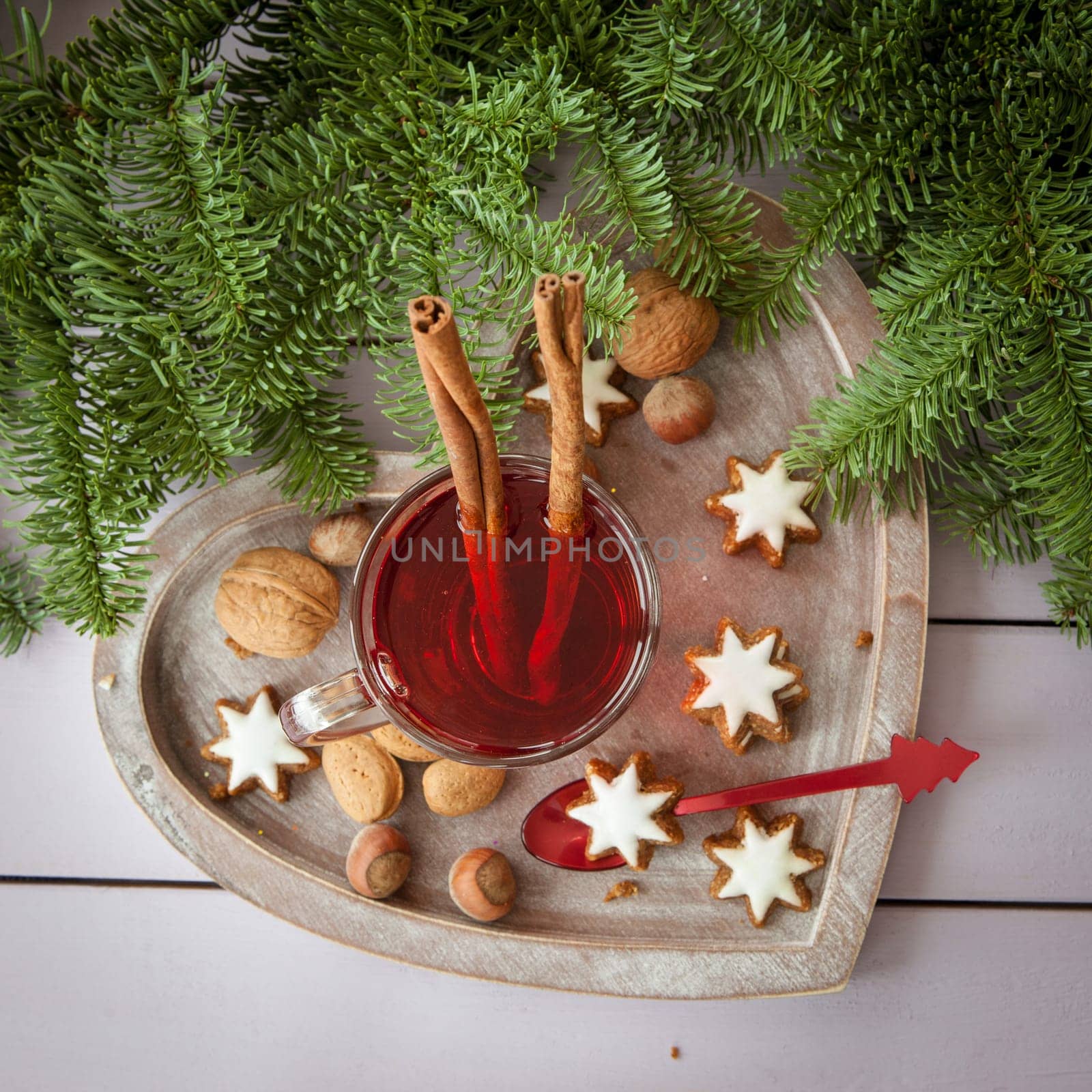 A cup of tea with cinnamon and places