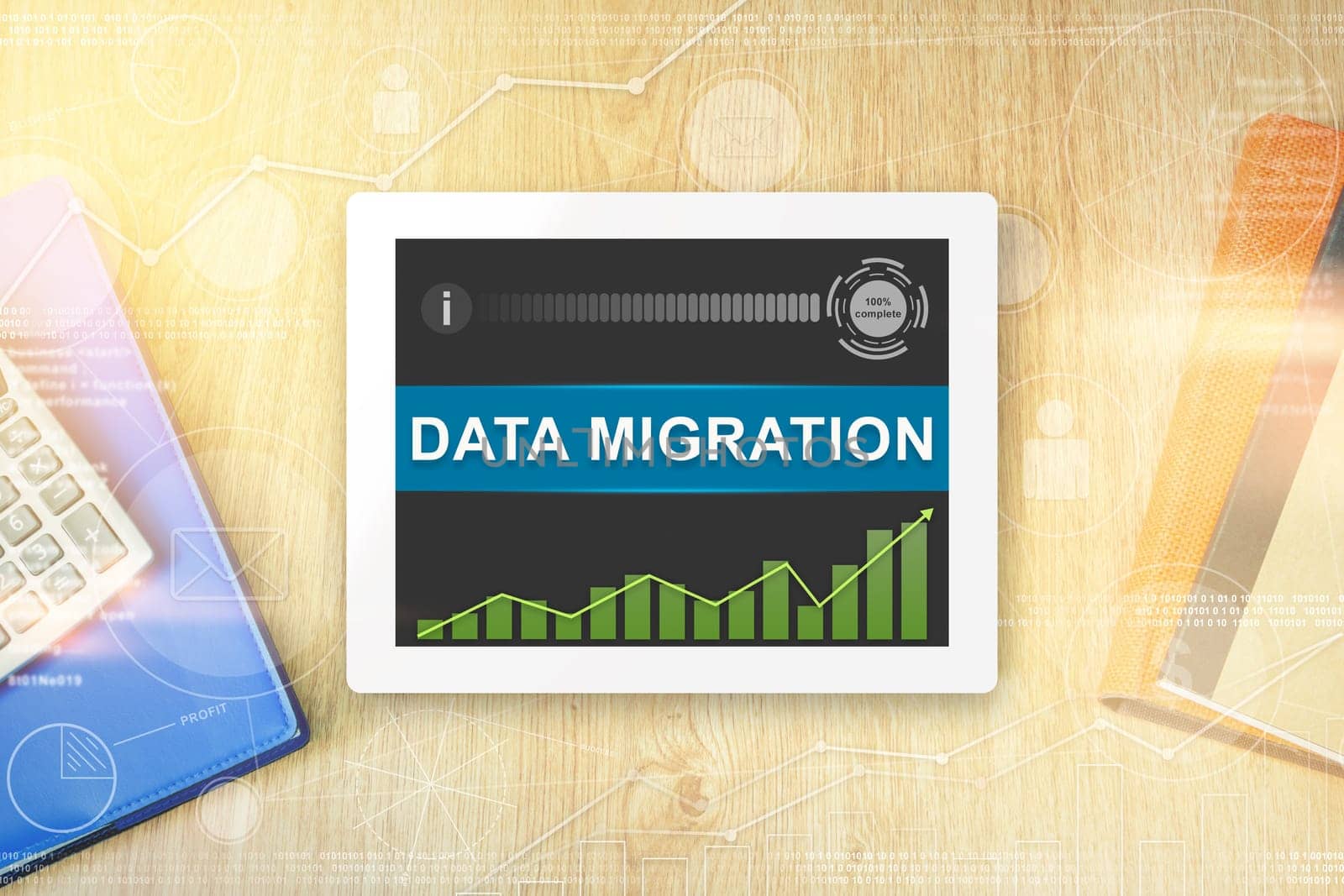 data migration word on tablet with soft light vintage effect