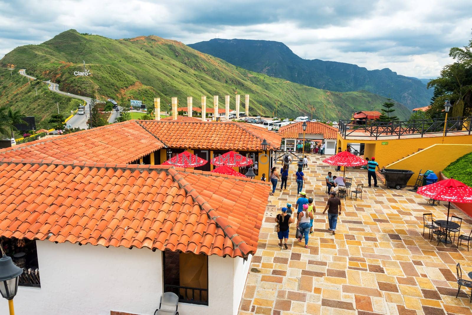 CHICAMOCHA CANYON, COLOMBIA, MAY 8: Plaza with restaurants and tourists in Chicamocha Canyon, Colombia on May 8, 2016